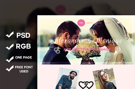 Wedding-One Page Psd Template, a Landing Page Template by Mariyana