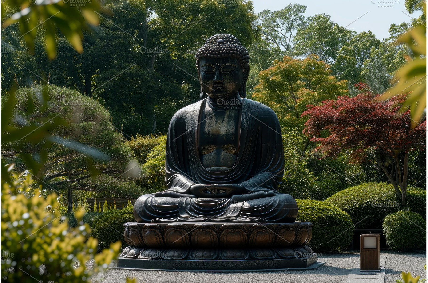Serene giant buddha statue in lush, a Nature Photo by Ylivdesign