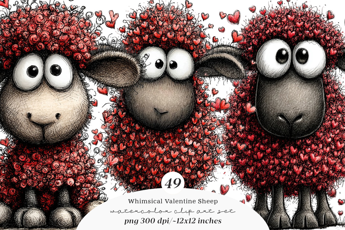 Funny Valentine Sheep Clipart Bundle, an Illustration by SinaCreation (Photo 1 of 11)