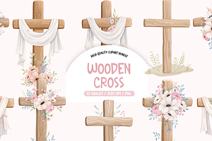 Cross And Flowers Watercolor Clipart, an Illustration by TatiMockup