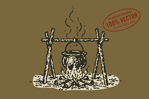 Vintage Campfire Pot Illustration