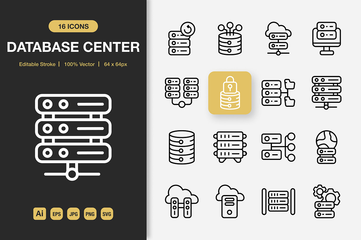 Database Center Outline Icons, an Outline Icon by Spacepixel Creative