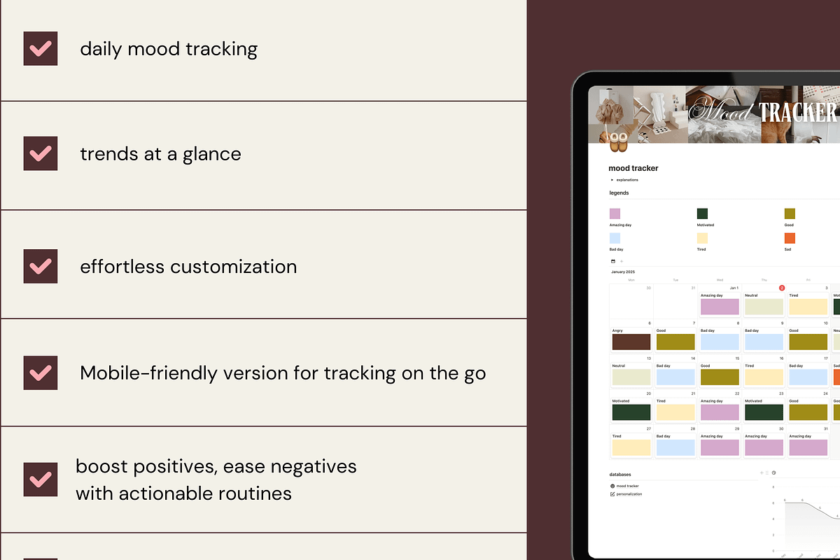 Mood Tracker - Notion template, an App Template by Iasan Design (Photo 3 of 7)