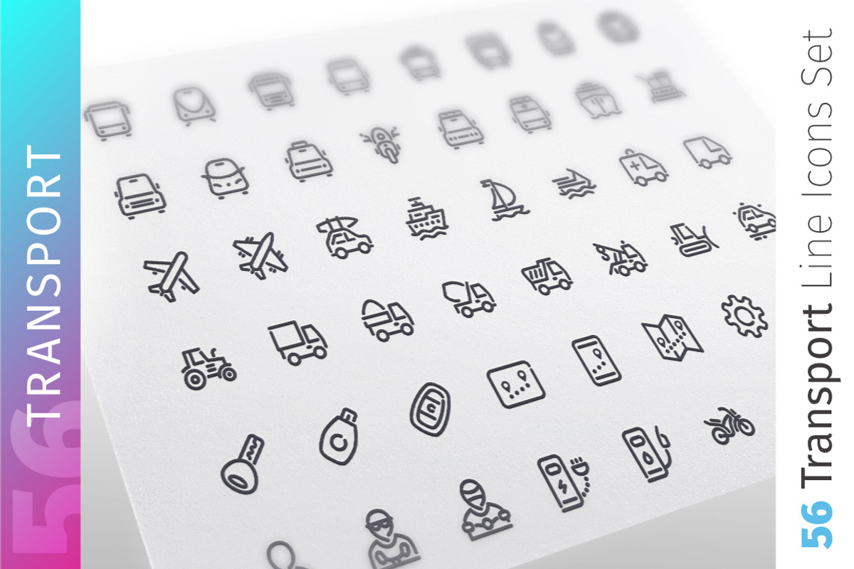 Transport Line Icons Set, an Outline Icon by Voysla's Shop (Photo 1 of 4)