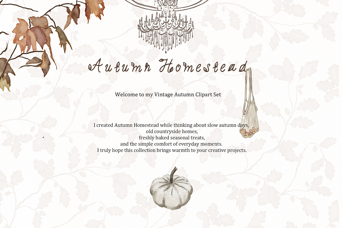 Autumn Homestead-Vintage Сlipart Set, a Seasonal Illustration by Amely.Art (Photo 2 of 14)