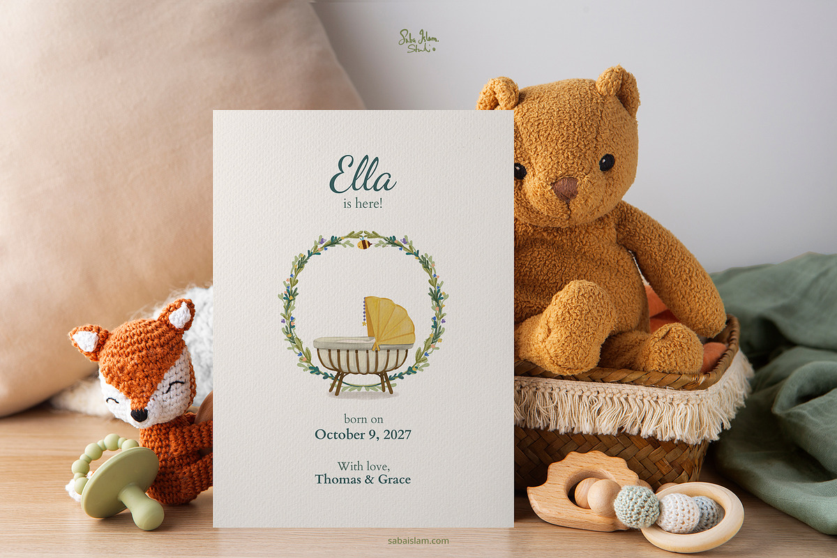 Garden Themed Birth Announcement, a Card Template by SabaIslam.Studio (Photo 2 of 7)