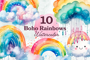 Boho Rainbows Watercolor