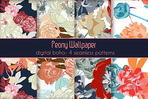 Peony Flower Vector Pattern