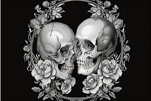 Intricate Skulls And Roses Oval