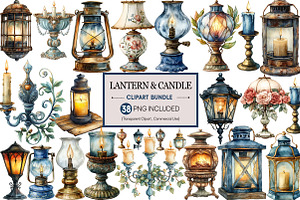 Vintage Lantern & Candle Clipart PNG, an Illustration by Pixels.Craft