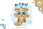 Cute kitten on a cloud. Tshirt, PNG., an Animal Illustration by KENO Mascots (Thumbnail 2 of 4)