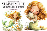 Summer Cute Mermaid Clipart, a Seasonal Illustration by Daily.Designs (Thumbnail 1 of 5)