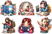 Cute Little Girl Reading Clipart, an Illustration by Pixels.Craft (Thumbnail 5 of 10)