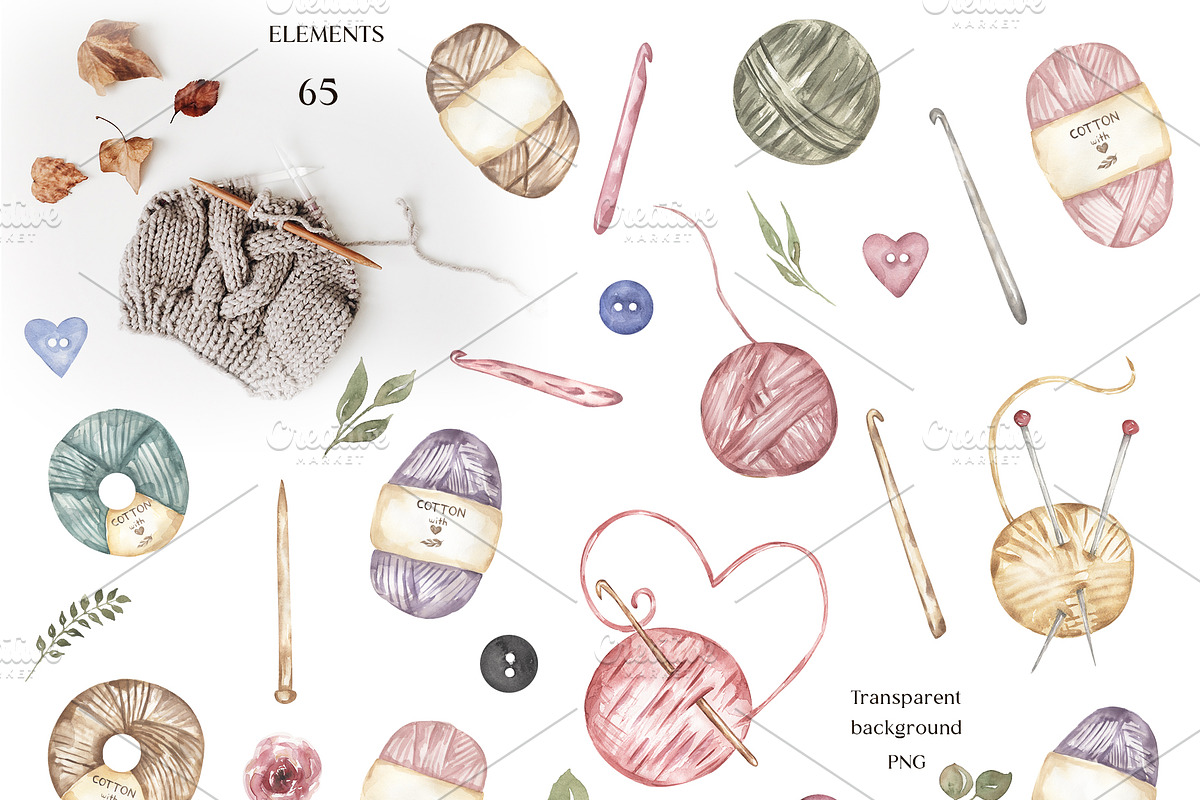 Watercolor Knitting Collection, a Work Illustration by MayaNavits (Photo 3 of 13)