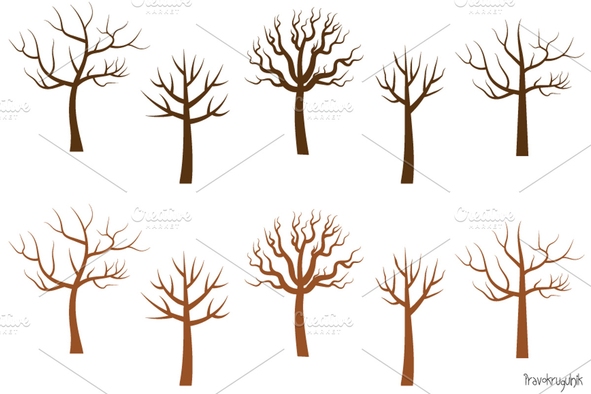 Bare tree silhouettes clipart set, an Illustration by Pravokrugulnik (Photo 2 of 4)