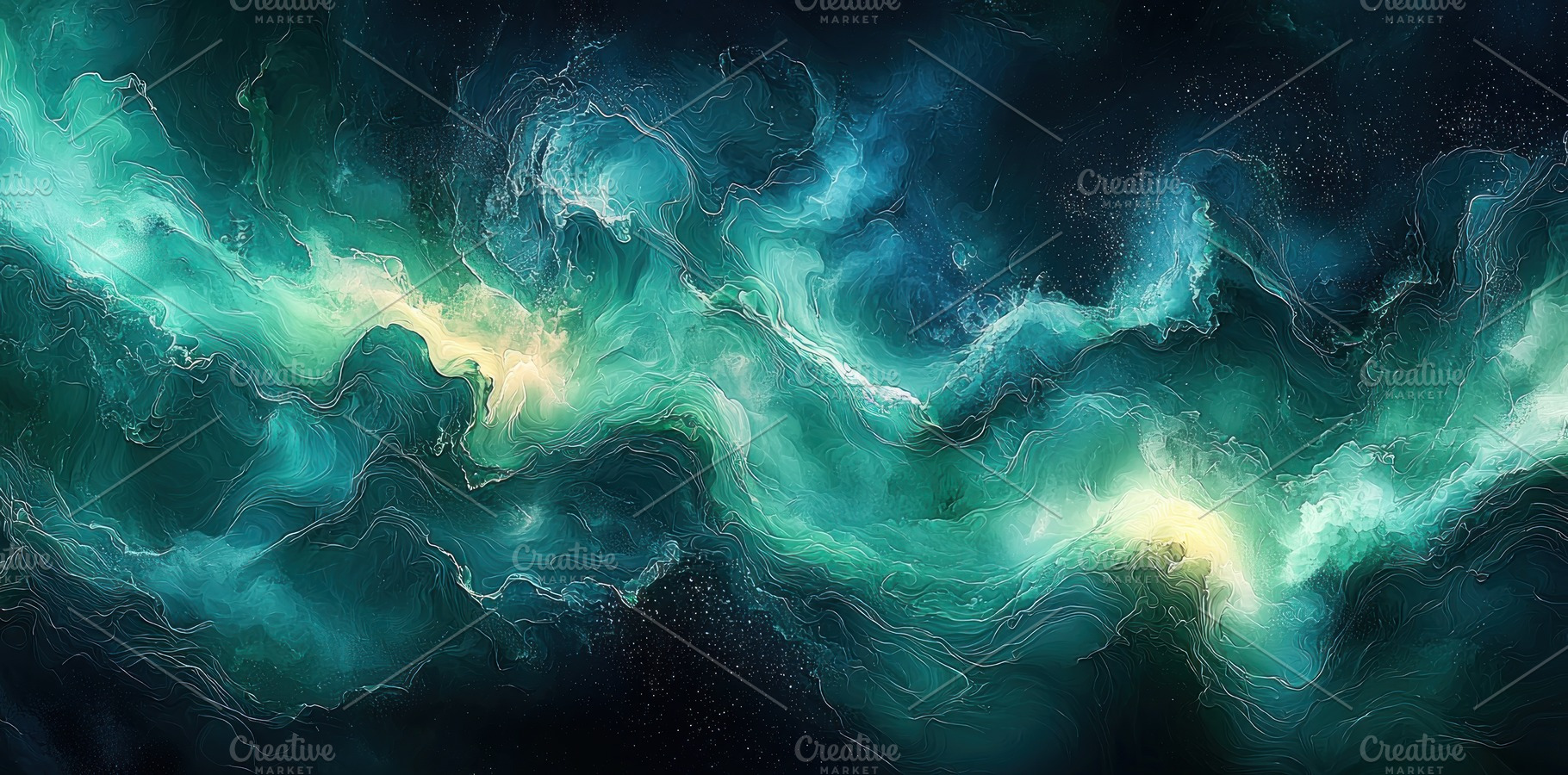 Abstract swirling teal and blue nebula with glowing light center and cosmic tex, an Abstract Photo by José Manuel Gelpi