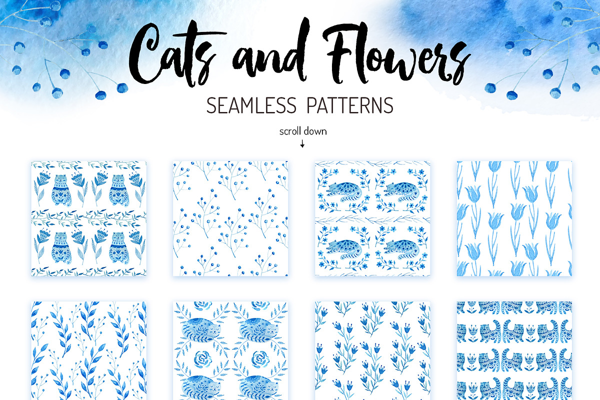 Watercolor Cats and Flowers, an Animal Illustration by Olesya Agudova (Photo 4 of 7)