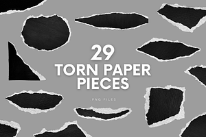 29 Black & White Ripped Paper Pieces