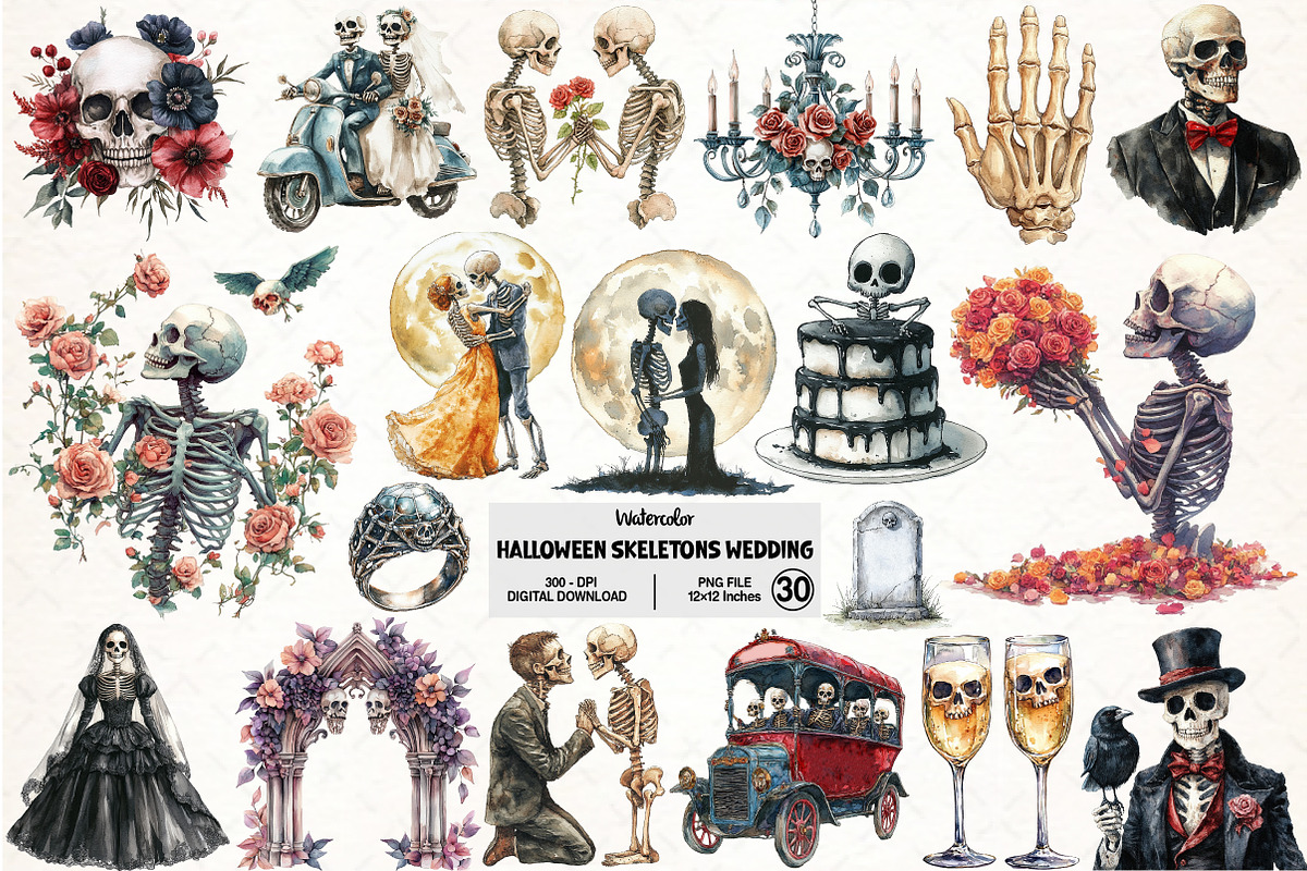 Halloween Skeletons Wedding Clipart, an Illustration by Pixels.Craft (Photo 1 of 7)