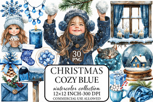 Cozy Christmas Blue Clipart, an Illustration by Libby Wishes