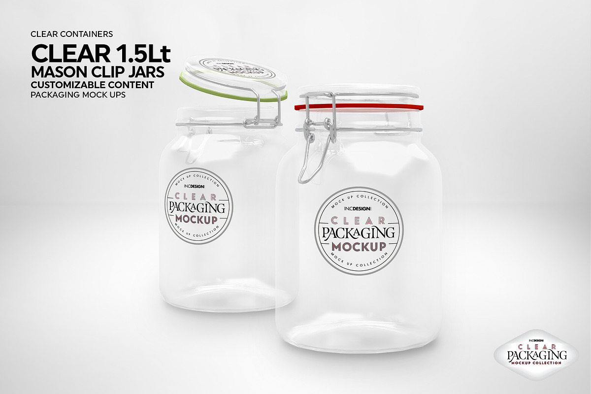 Clear Mason 1.5Liter Clip Jar Mockup, a Cups & Container Mockup by INCDesign (Photo 6 of 8)