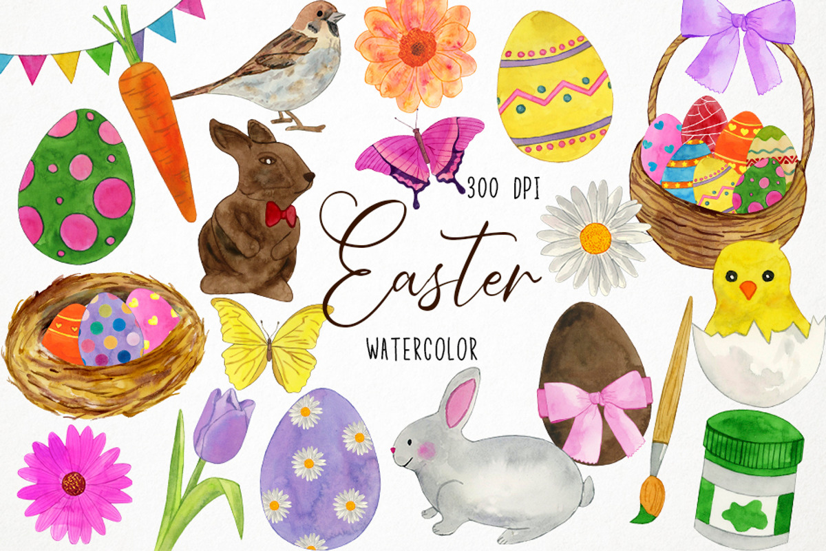 Watercolor Easter Clipart, Spring, an Object Graphic by Paulaparaula (Photo 1 of 3)