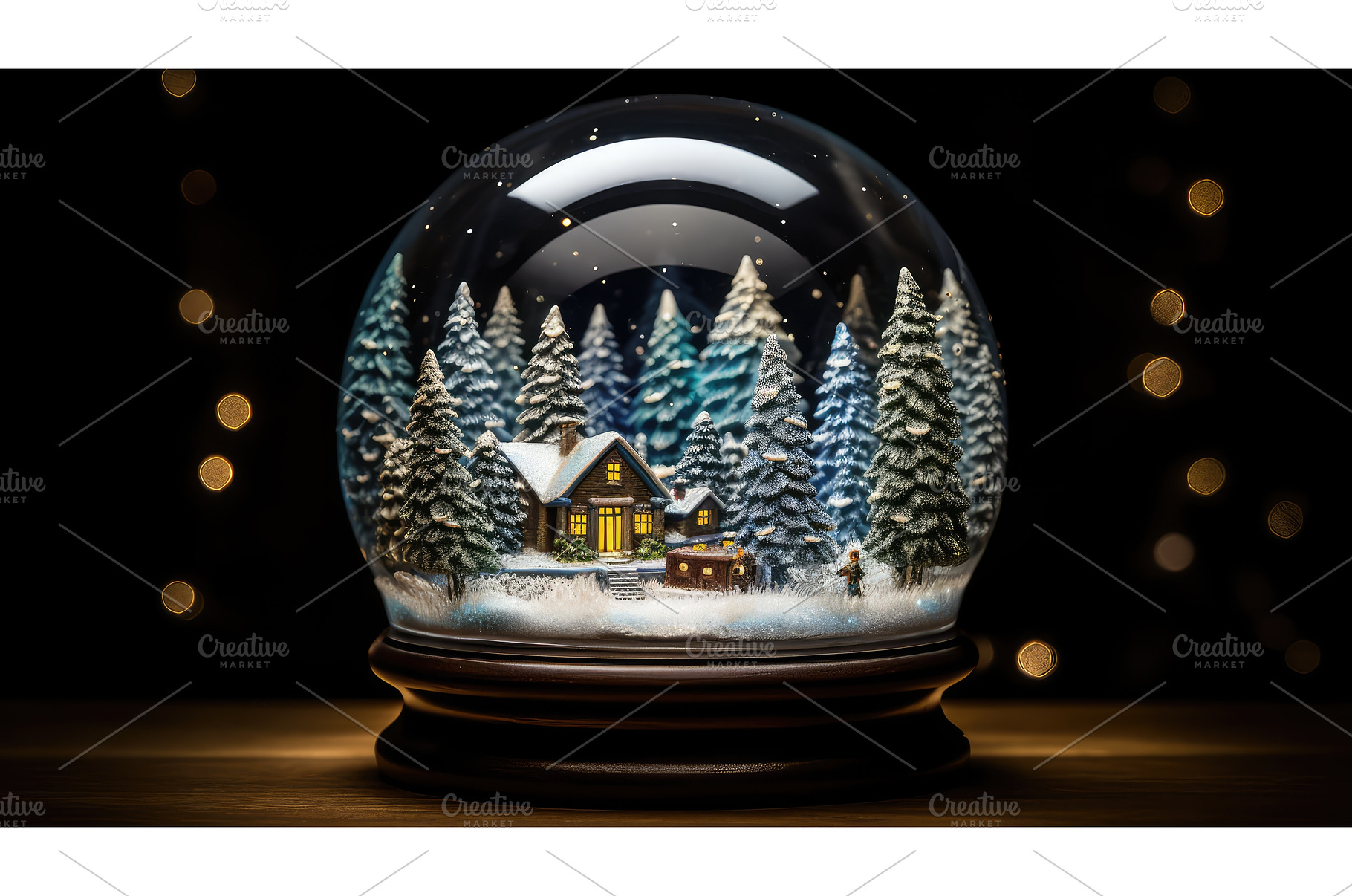 cabin water globe ai generated, a Holiday Photo by pikepicture