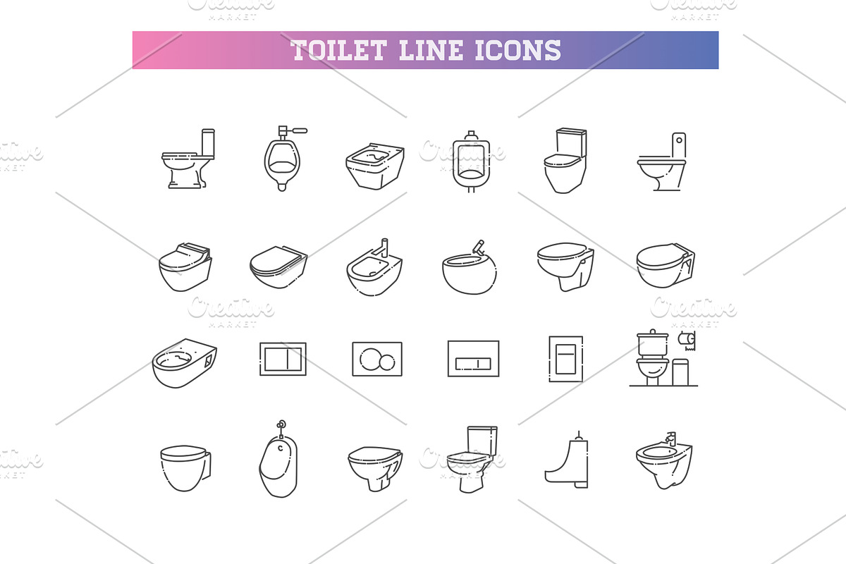 Toilet and Bathroom Icons Set, an Outline Icon by Tettygreen (Photo 1 of 2)
