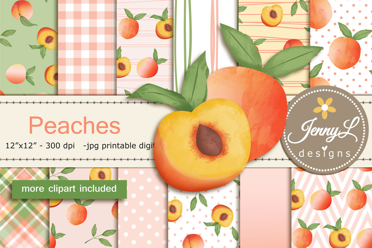 Peaches Digital Papers and Clipart, a Pattern Graphic by JennyL Designs (Photo 1 of 7)