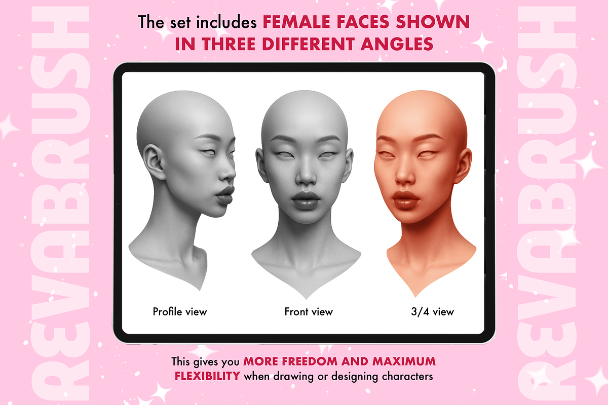 Procreate Female Head Portrait brush, a Brush Add-On by Revabrush (Photo 2 of 8)
