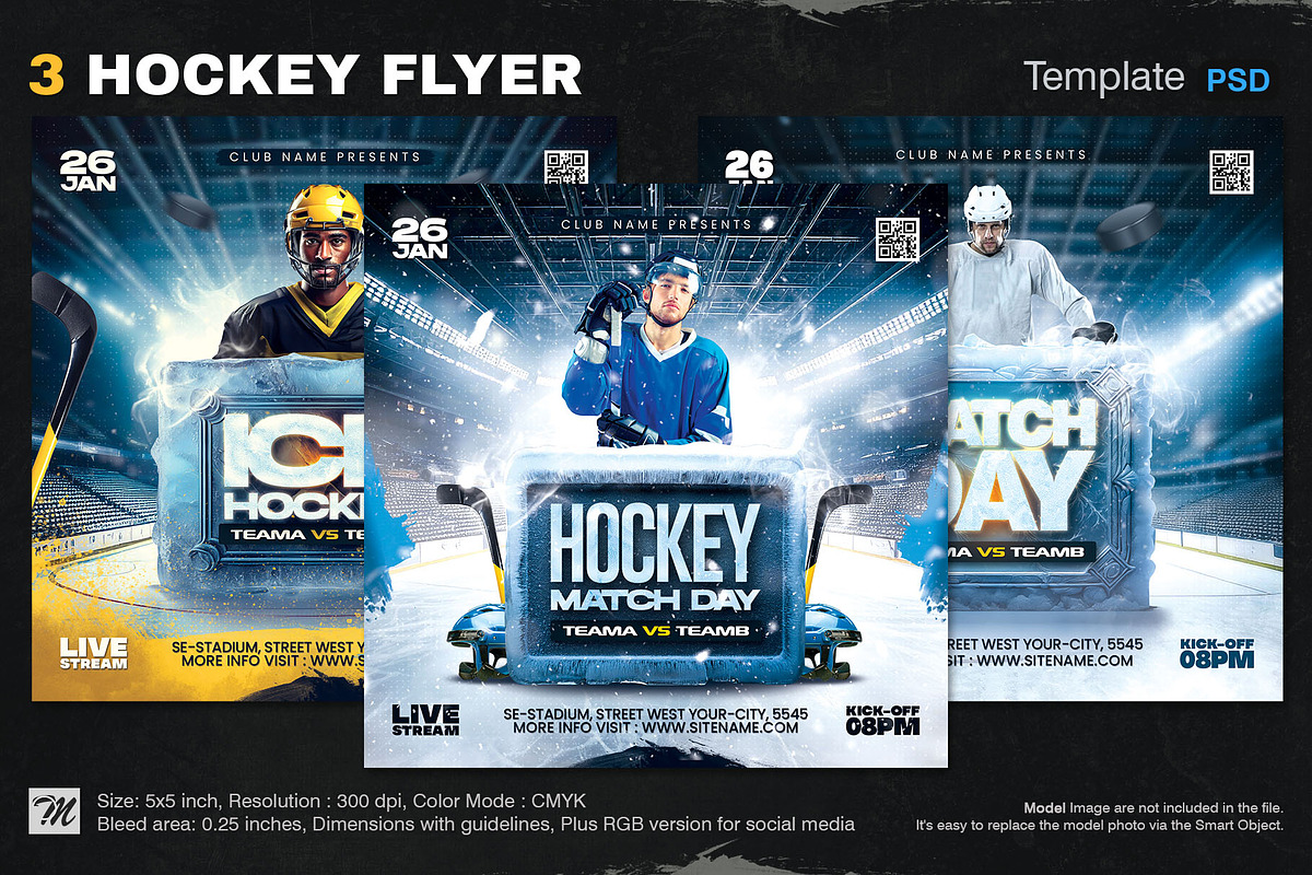 3 Hockey Flyer Template, a Flyer Template by Tarommir (Photo 1 of 7)
