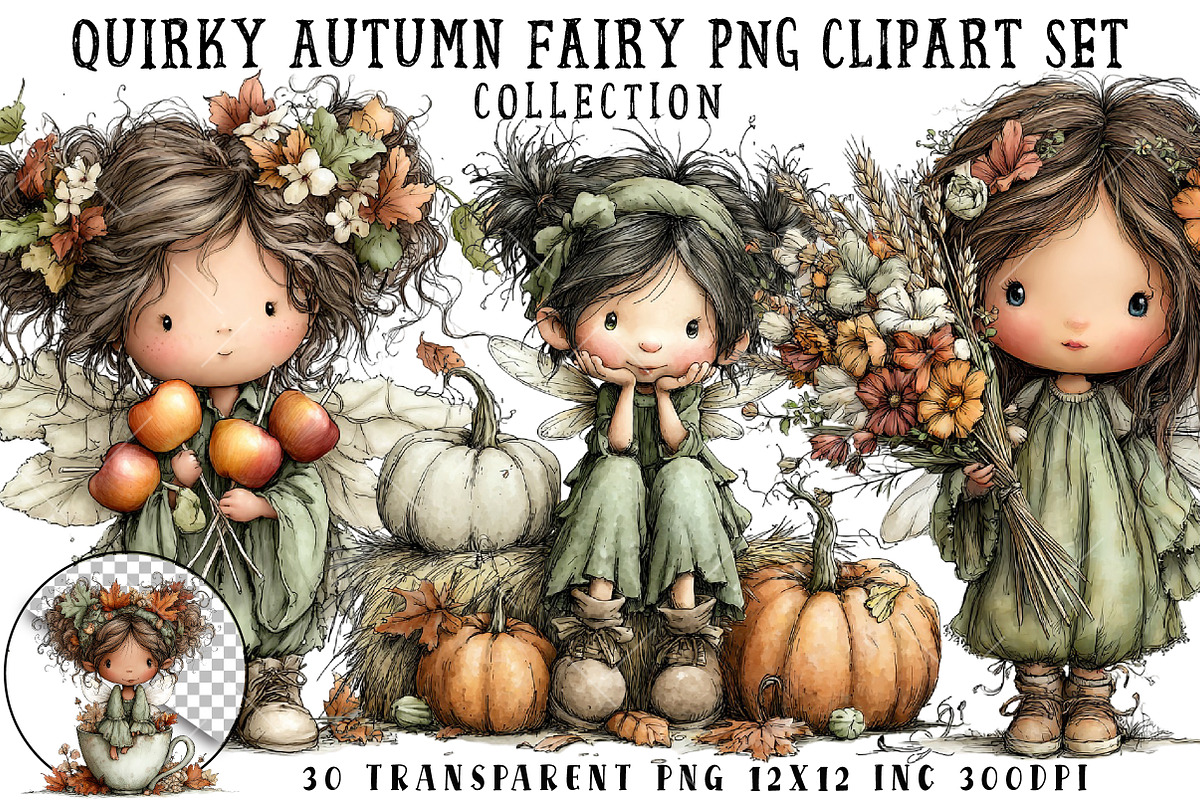 Quirky Autumn Fairy PNG Clipart Set, a Seasonal Illustration by OK Design (Photo 1 of 6)