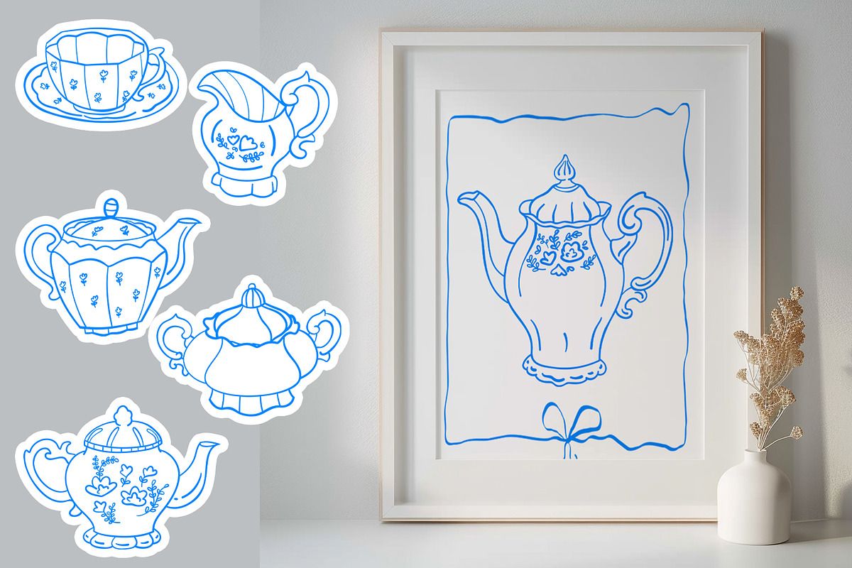 Vintage Tea Set line art, a Decorative Illustration by Carpet Tapete Pretzel (Photo 5 of 9)