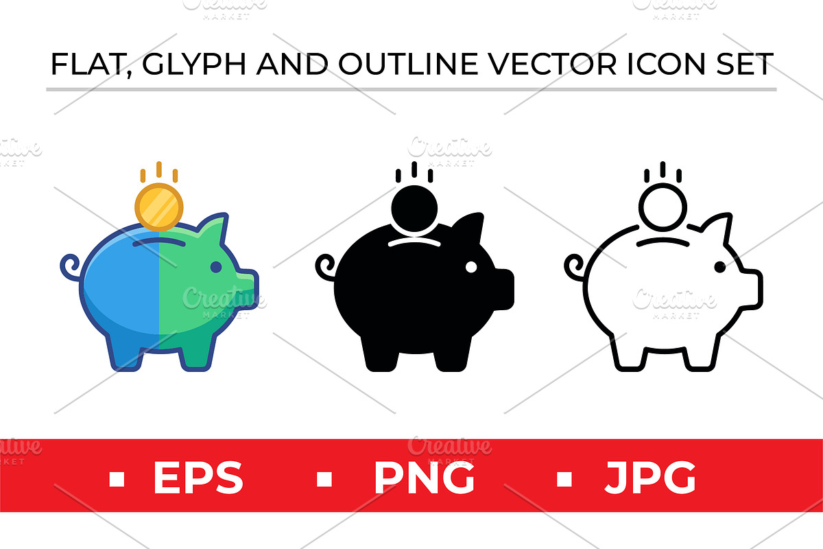 Flat Glyph Outline Piggy Bank Saving, an Outline Icon by Artonix (Photo 1 of 2)