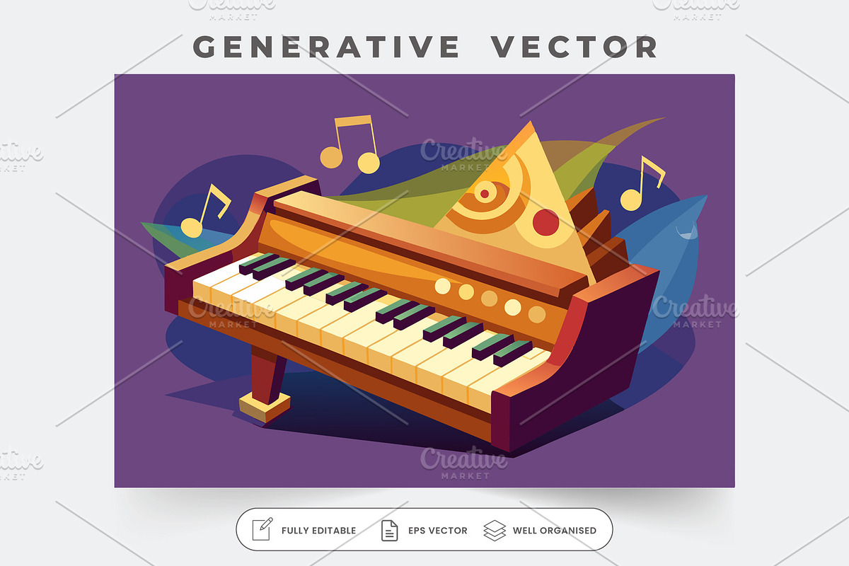 A colorful cartoon piano captures th, a Graphic by SouravDesign
