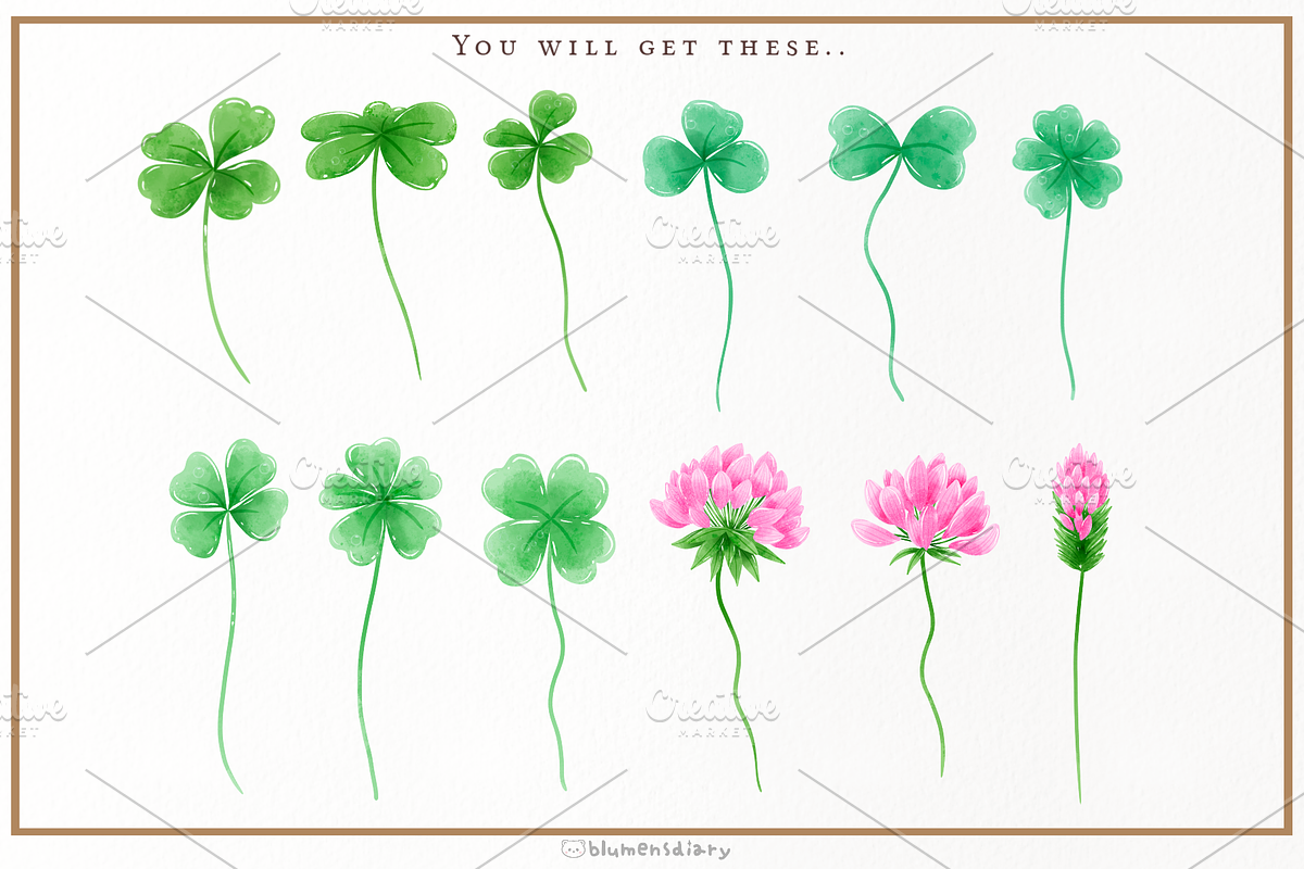 Watercolor Lucky Clover Clipart, a Decorative Illustration by Blumensdiary (Photo 3 of 7)