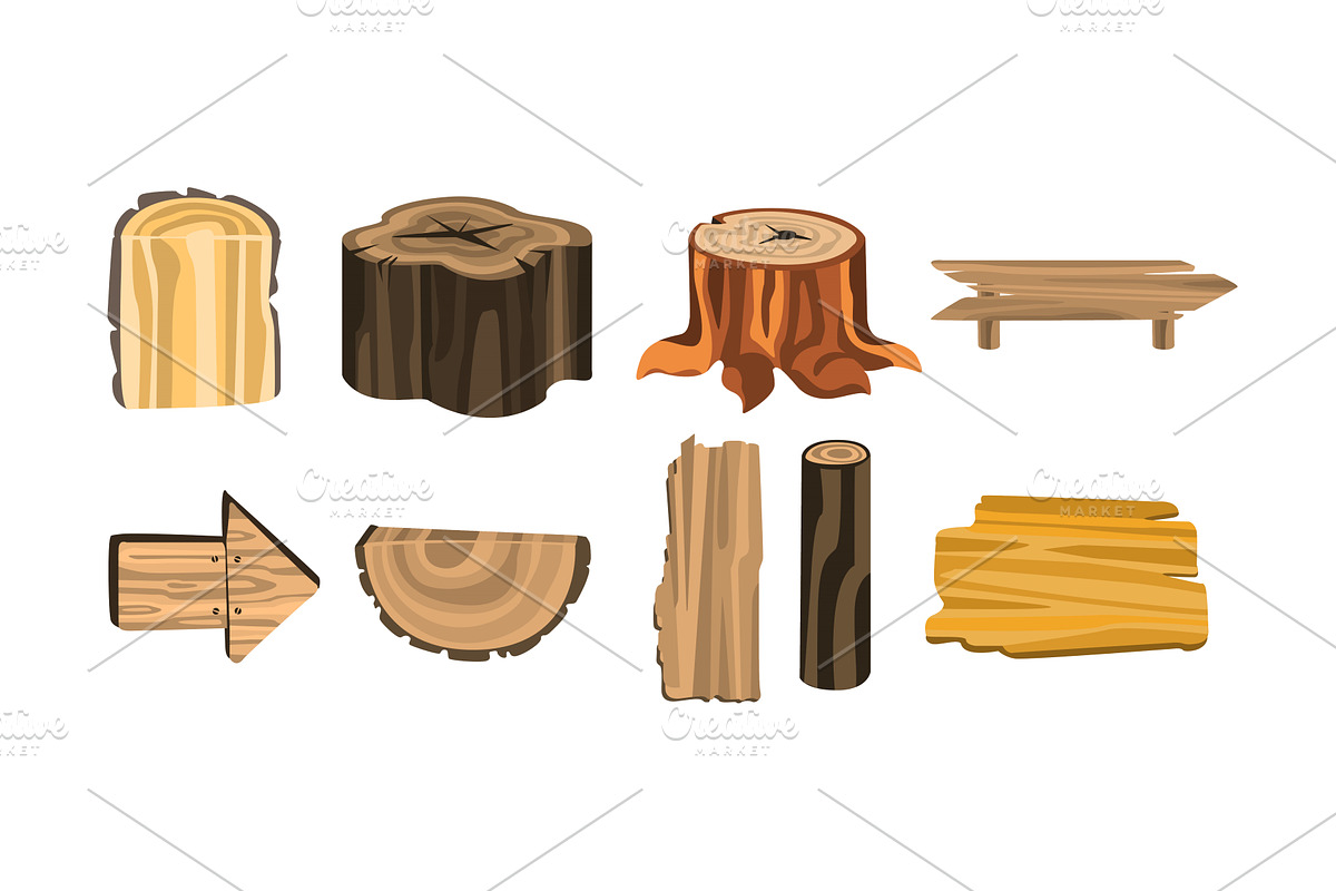 Wooden Stubs and Logs Vector Set, an Illustration by TopVectors