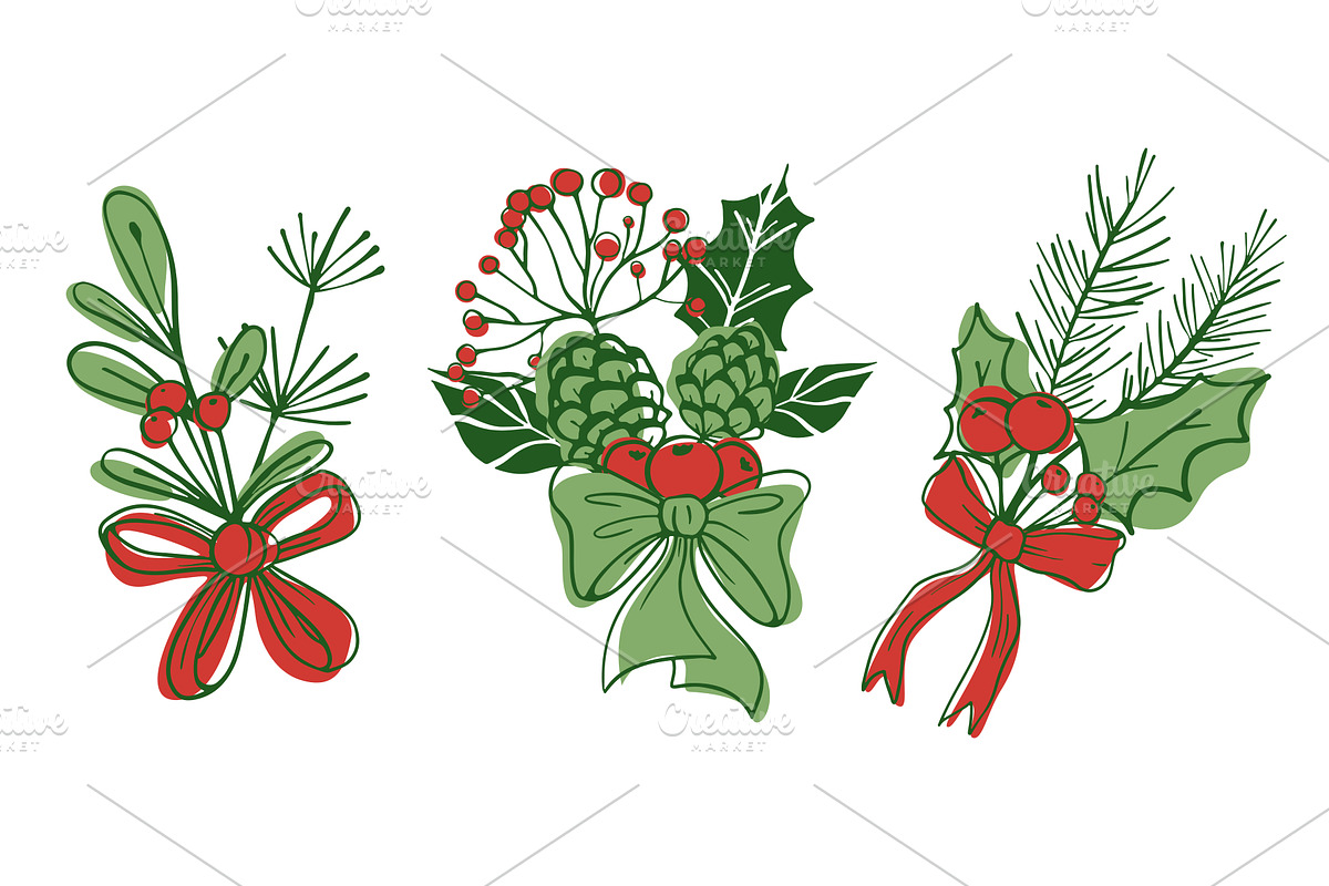 Christmas bouquets with pine, an Object Illustration by art PVP - market