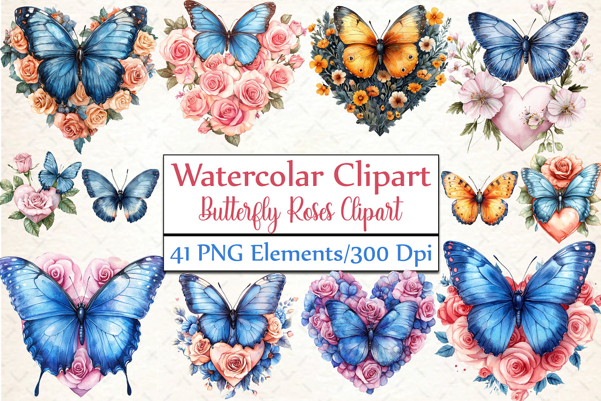 Butterfly Roses Clipart, an Illustration by DreamCafeArt (Photo 1 of 6)