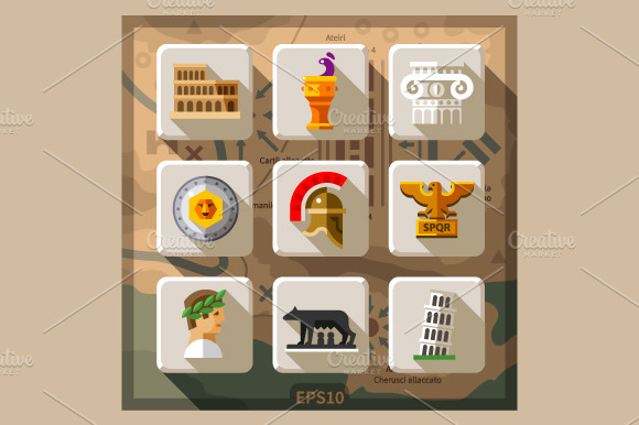 Roman Empire Flat Icon Set
