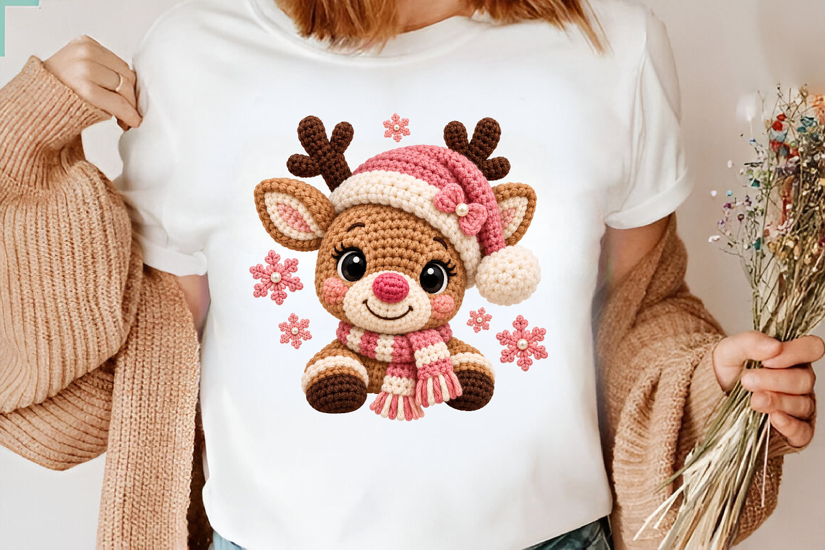 Pink Christmas Reindeer Crochet PNG, a Seasonal Illustration by CraftArtStudio (Photo 3 of 4)