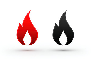 Two simple flame icons in red and black with glossy finish on wh, an Abstract Photo by José Manuel Gelpi