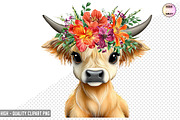 Floral Highland Cow Clipart Bundle, a Graphic by crative8112 (Thumbnail 8 of 8)