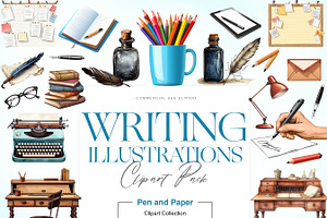 Watercolor Writer Clipart, Writing