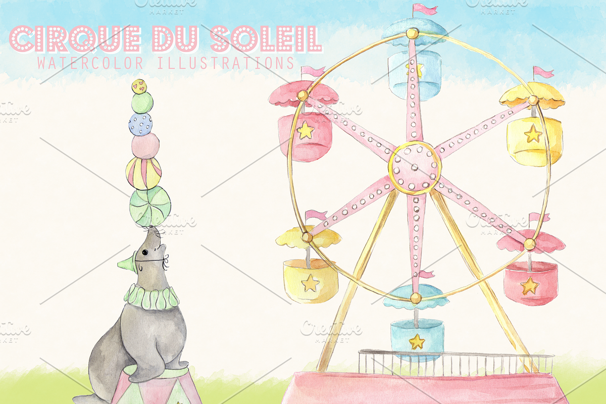 Watercolor Circus Clipart Images, an Illustration by Whimseez (Photo 4 of 4)