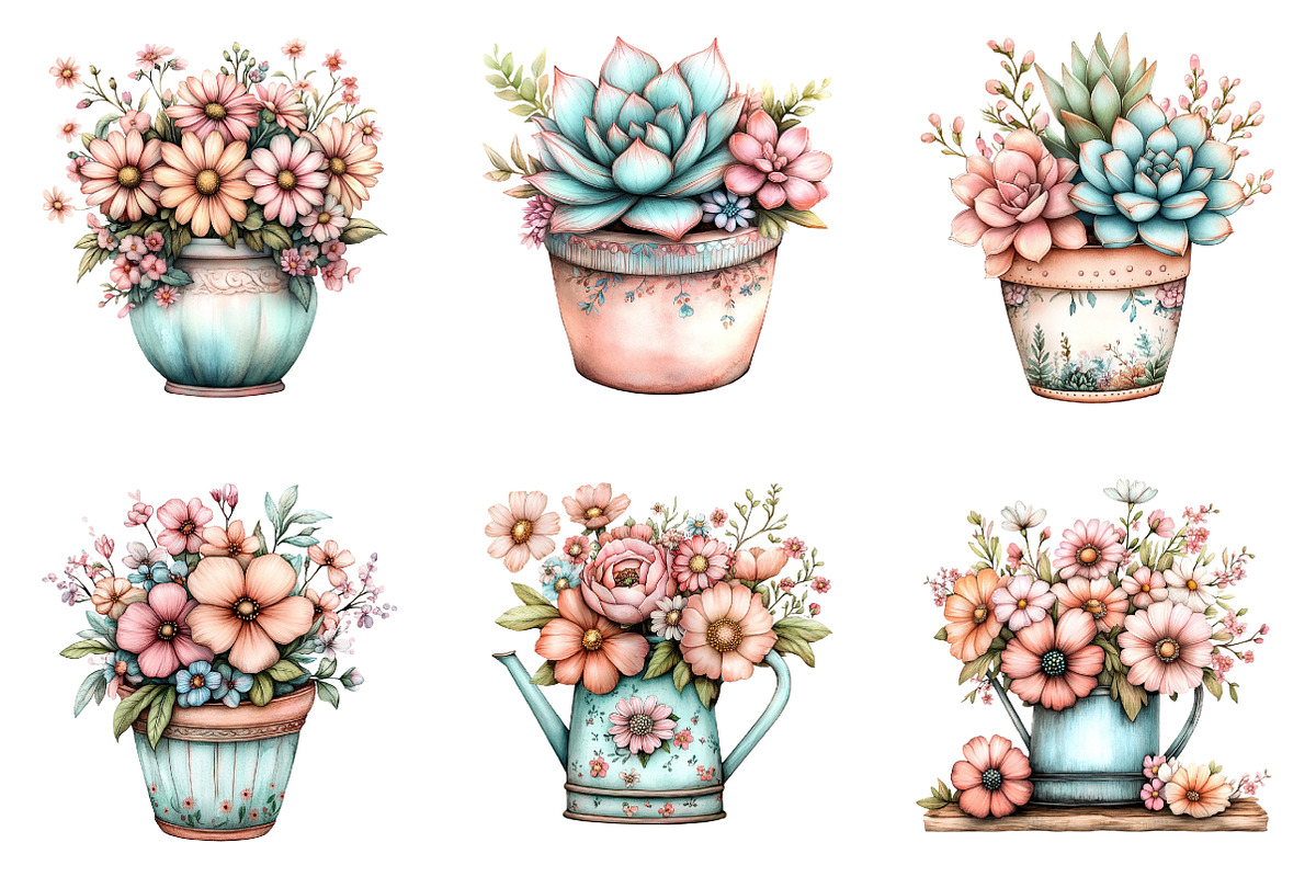 Whimsical Spring Flower pot Clipart, an Illustration by SinaCreation (Photo 8 of 11)