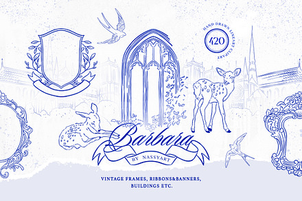 +420 Barbara Vintage Line Art Set, a Decorative Illustration by NassyArt