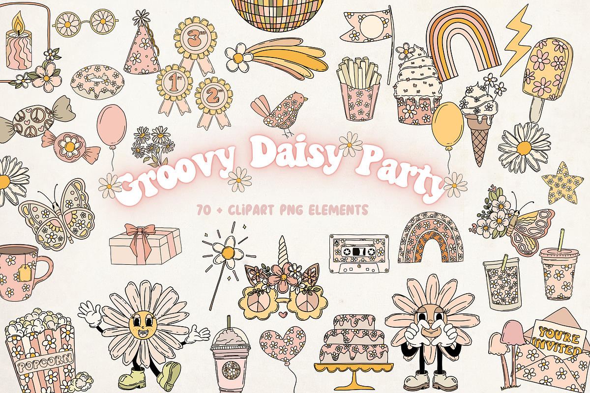 Groovy Retro Daisy Clipart Bundle, a Graphic by Murphy & Frank (Photo 1 of 9)