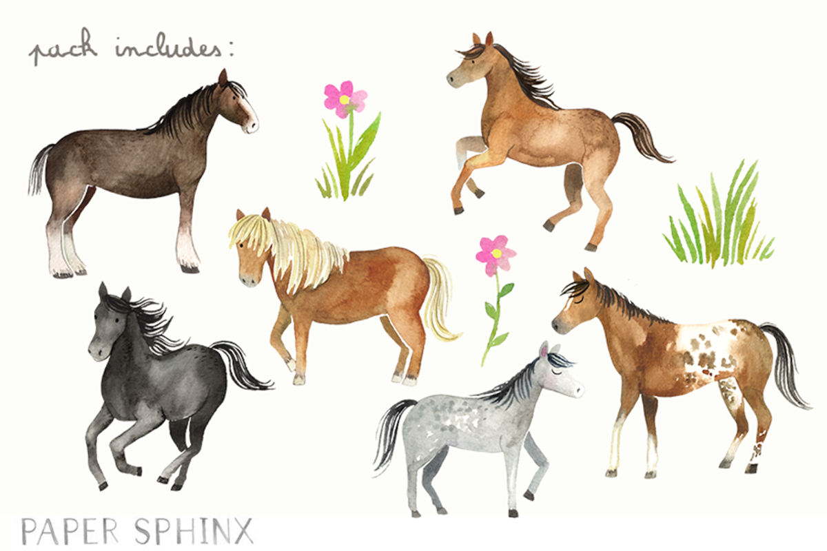 Watercolor Horses Clipart Pack, an Animal Illustration by PaperSphinx (Photo 2 of 3)