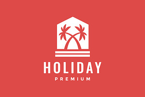 house with coconut trees  logo, a Branding & Logo Template by devastd